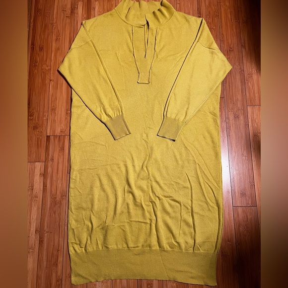 FREE PEOPLE Dana Maxi Luxe Polo Cashmere Sweater Dress Gold Size L. - Picture 7 of 16